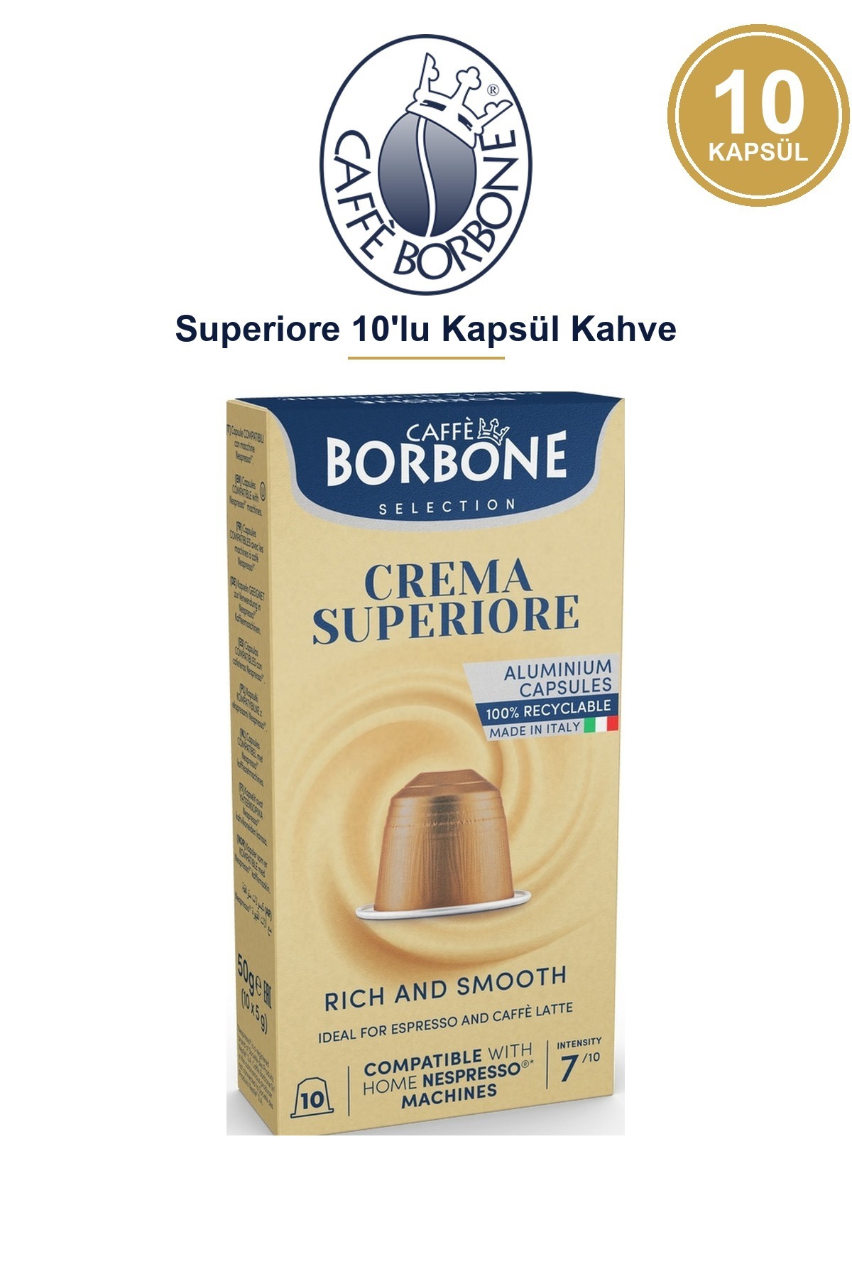 Caffe Borbone Caffè Borbone Superiore 10'lu Kapsül Kahve – Nespresso Uyumlu, Kadife Köpüklü