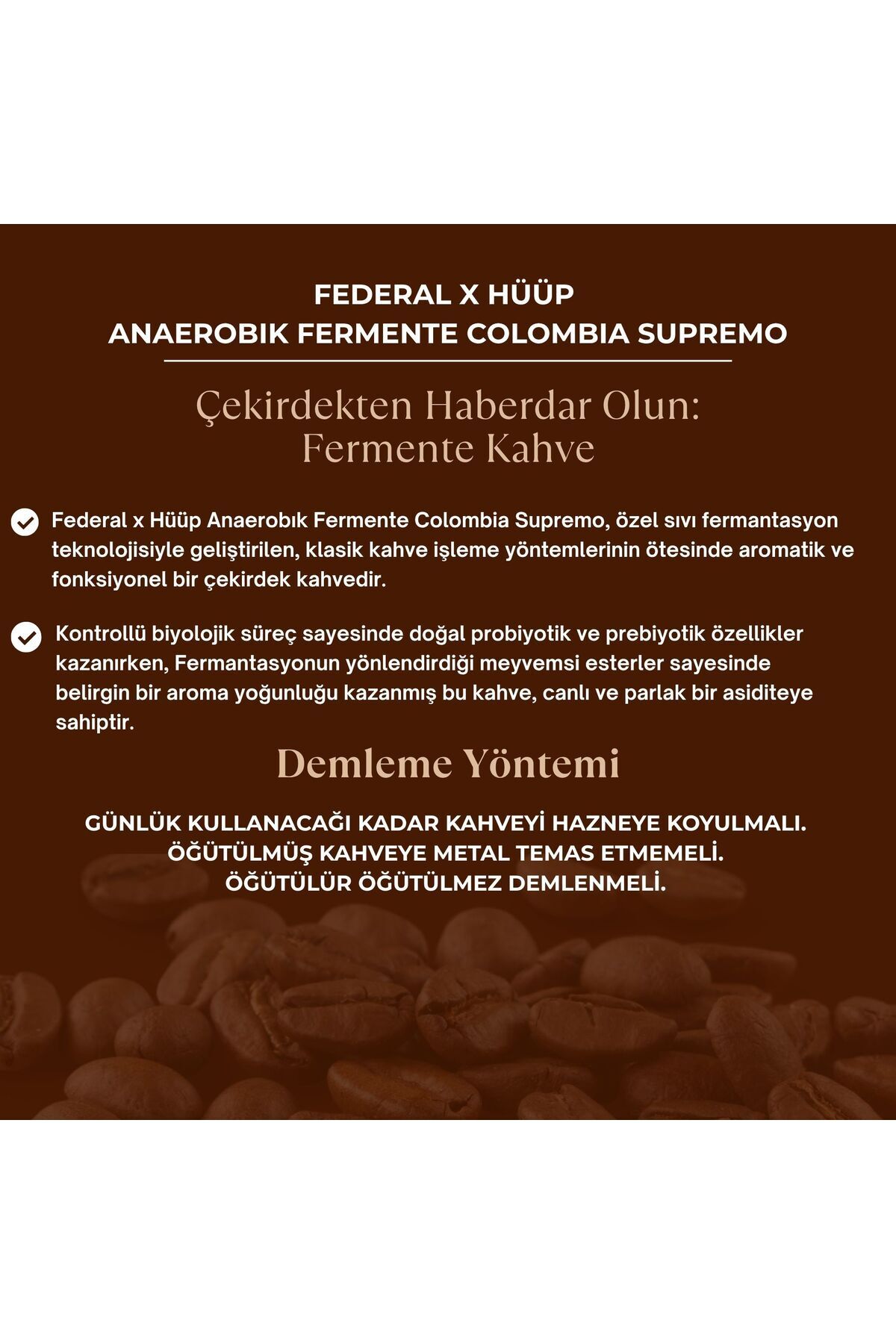 FEDERAL COFFEE COMPANY Federal x Hüüp – Anaerobik Fermente Colombia Supremo ( Çekirdek Kahve) - Görsel 2