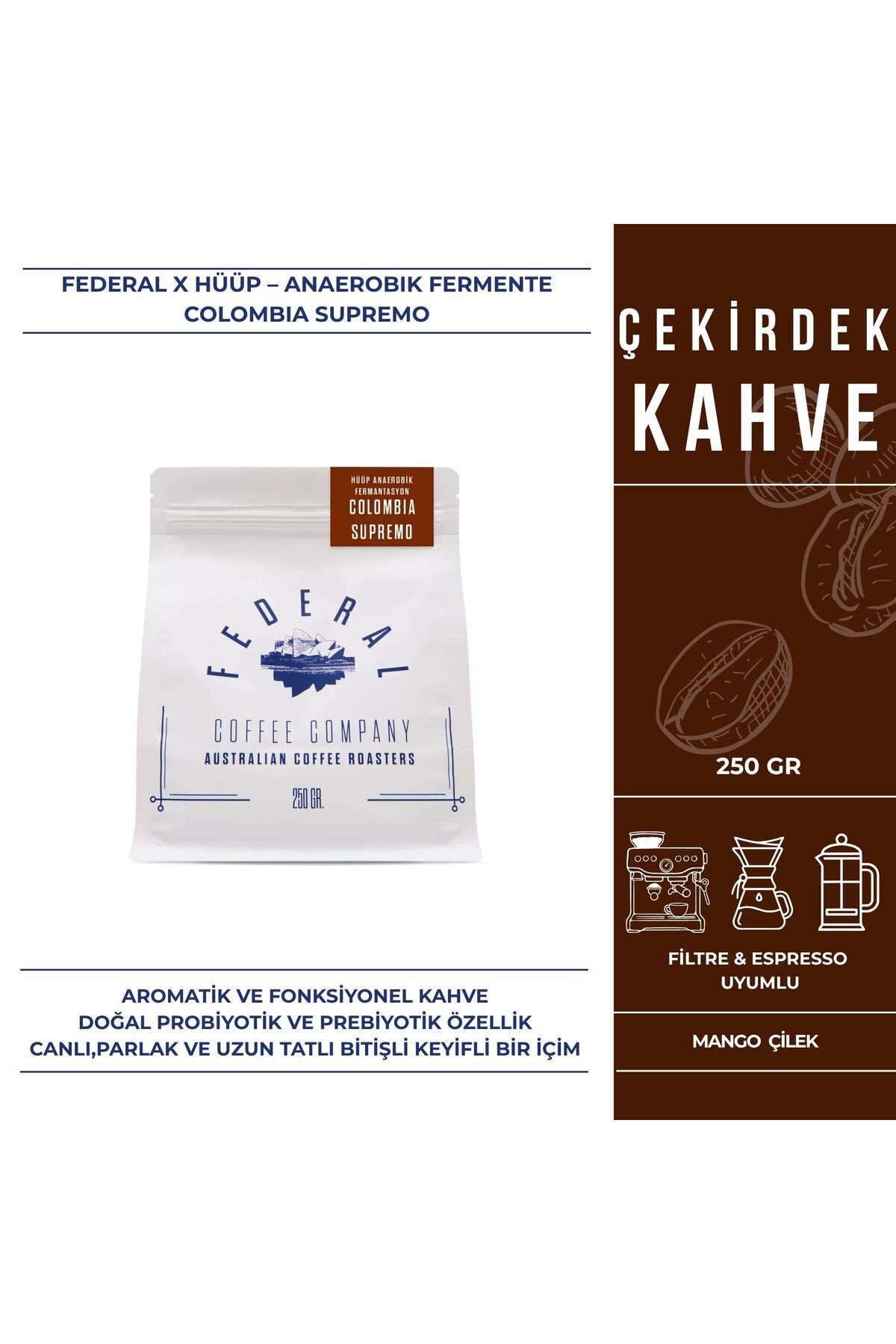 FEDERAL COFFEE COMPANY Federal x Hüüp – Anaerobik Fermente Colombia Supremo ( Çekirdek Kahve)