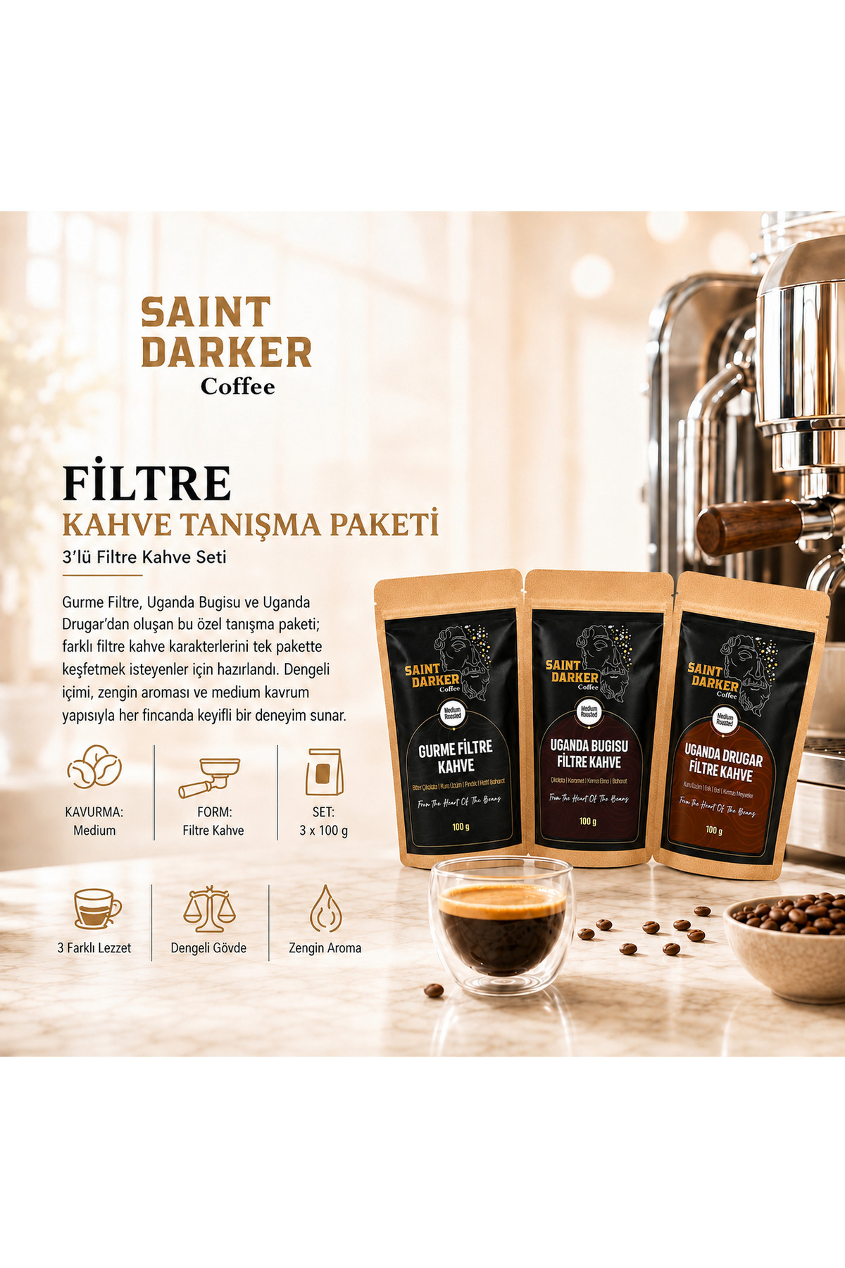 Saint Darker Filtre Kahve Tanışma Paketi 3x100 Gr - Görsel 2