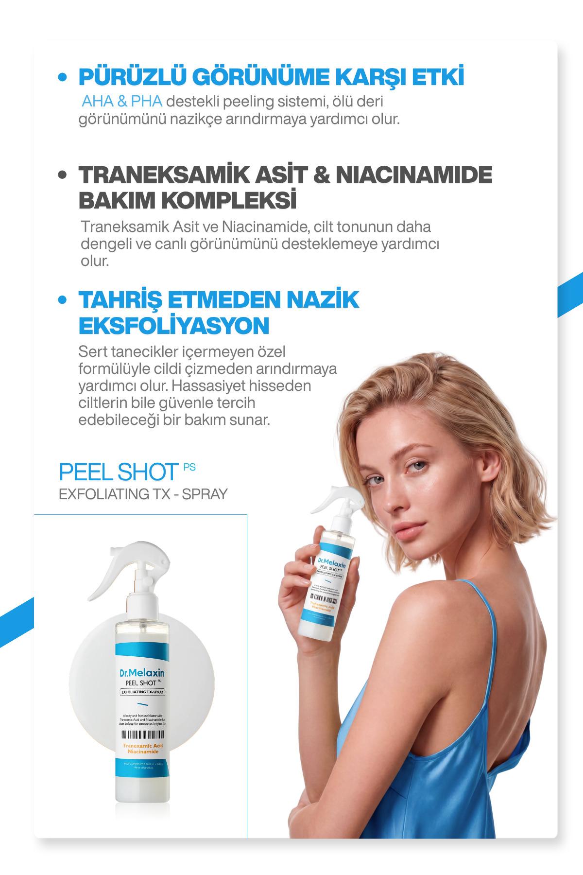 Dr.Melaxin Leke Karşıtı | Aydınlatıcı | Traneksamik Asit içeren | TX Vücut Peeling Spreyi 200ml - Görsel 3