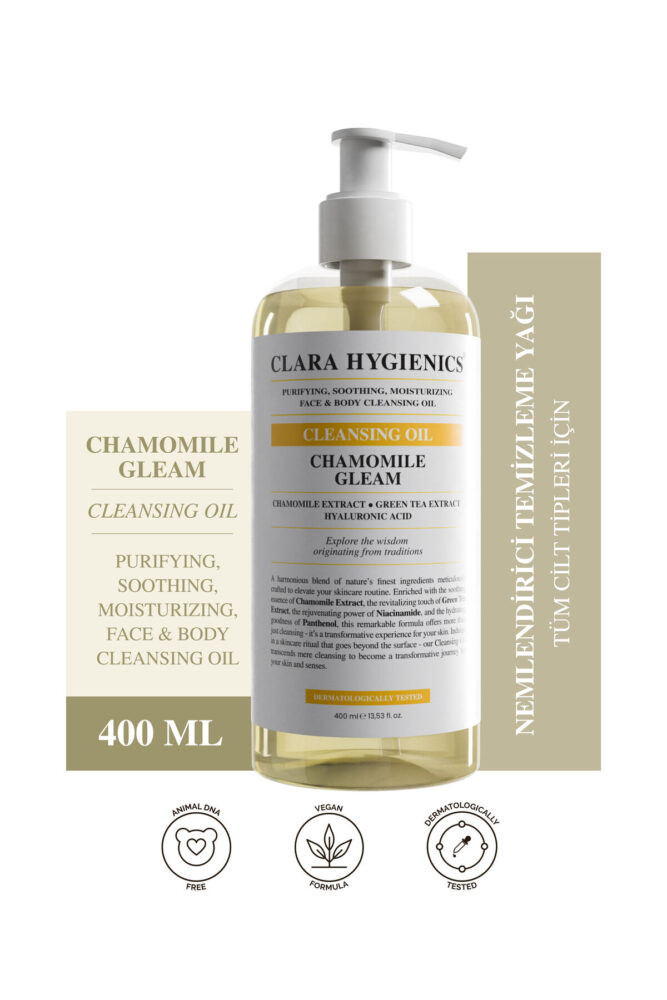 Clara Hygienics Chamomile Gleam Temizleme Yağı 400ml – Arındırıcı Makyaj Temizleyici Vegan Yağ Bazlı (Yüz Ve Vücut)