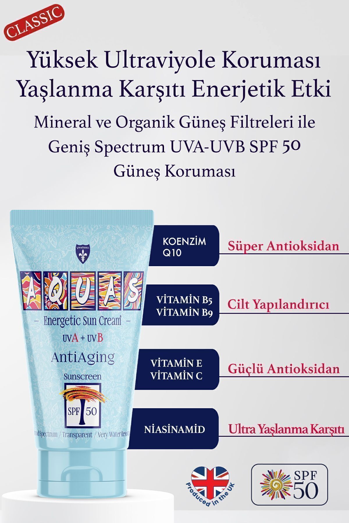 Aquas Güneş Kremi Anti Aging SPF50+Yaşlanma Karşıtı 150 ml Güneş Kremi ESKİ FORMÜL TRANSPARENT - Görsel 2