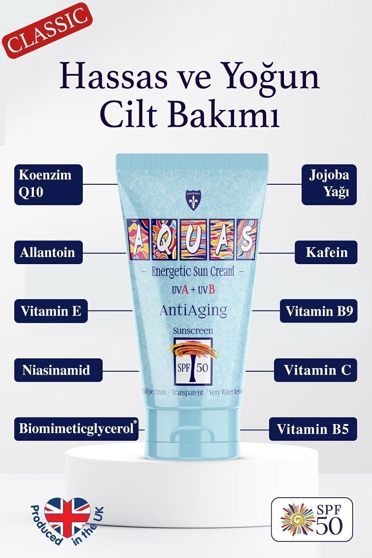 Aquas Güneş Kremi Anti Aging SPF50+Yaşlanma Karşıtı 150 ml Güneş Kremi ESKİ FORMÜL TRANSPARENT