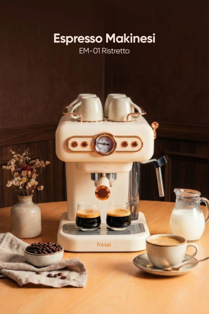 Fressi Espresso Latte Cappuccino Kahve Makinesi Süt Köpürtücülü 20bar Basınçlı 1,2lt Em-01 Ristretto