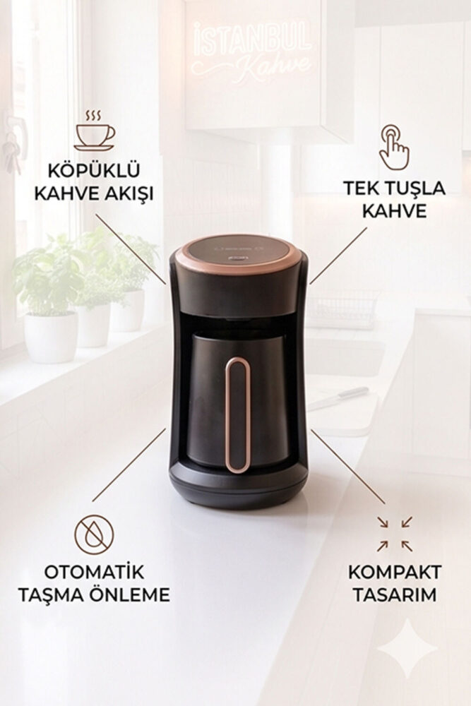 Crown Otomatik Türk Kahve Makinesi 500W | 4 Fincan Kapasiteli, Dijital LED Ekran, Sesli Uyarı, Közde Kahve - Görsel 2