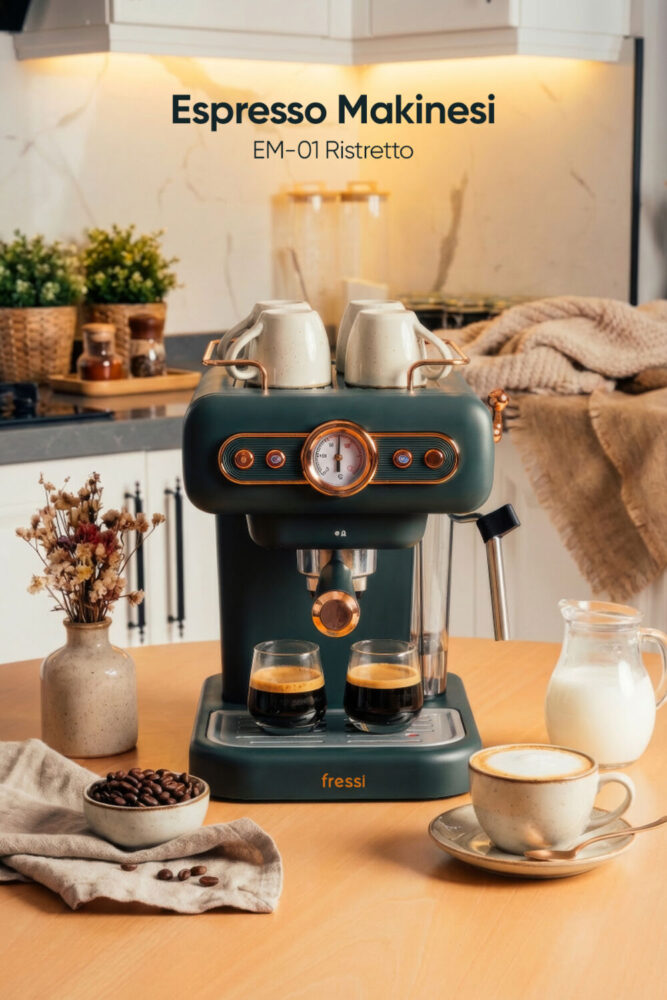Fressi Espresso Latte Cappuccino Kahve Makinesi Süt Köpürtücülü 20bar Basınçlı 1,2lt Em-01 Ristretto