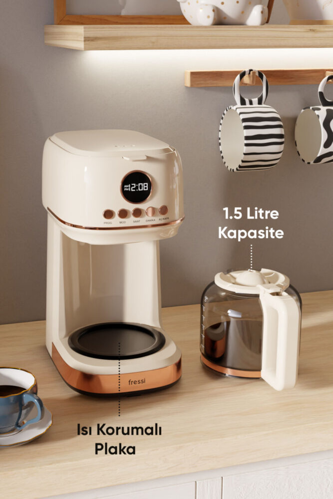 Fressi Dijital Göstergeli Krem 2 In 1 Filtre Kahve Ve Çay Demleme Makinesi FR-FC09 Velluto - Görsel 2
