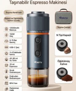 4 Berry CM Pro Max Çantalı Taşınabilir Şarjlı Espresso Makinesi - Kapsül Ve Toz Kahve Uyumlu - Su Isıtma Özellikli