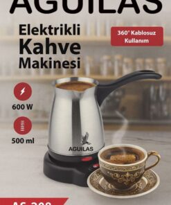 AGUILAS AS-208 Elektrikli Türk Kahve Makinesi Paslanmaz Çelik 600W 500 ml Kablosuz 360° Taban