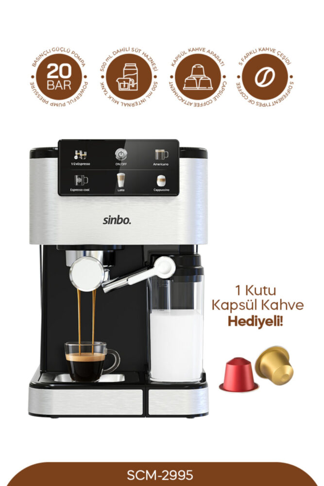Sinbo Scm 2995 -Kapsül Kahve Aparatlı Inox Espresso Makinesi - Görsel 2