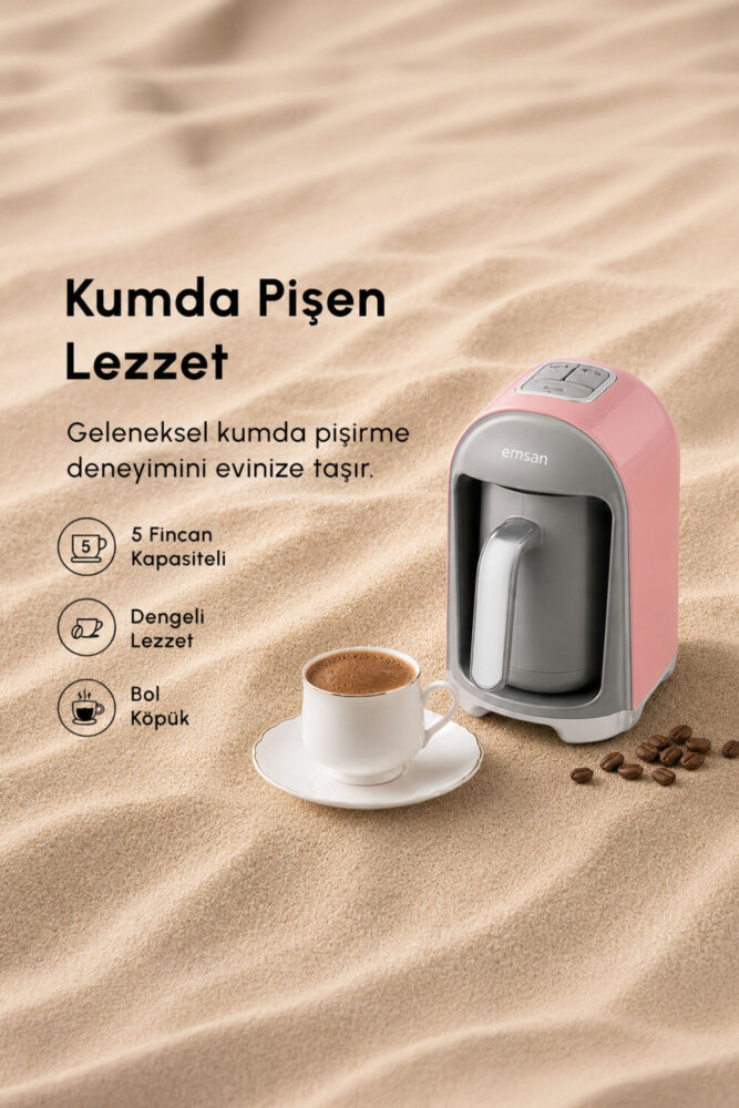 Emsan Kumda Türk Kahve Makinesi Pembe 5 Fincan Kapasiteli