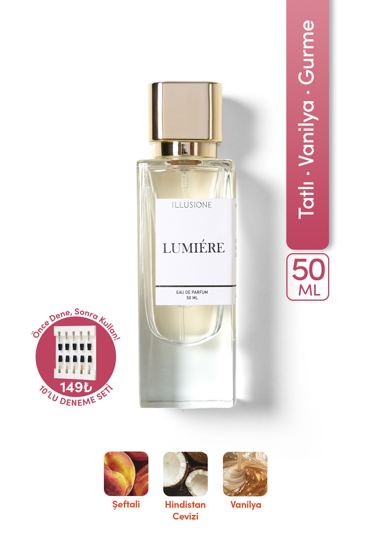 ILLUSIONE FRAGRANCE Lumiére Edp Kadın Parfüm 50ml | Tatlı - Vanilya - Gurme | Narenciye, Müge, Orkide, Misk