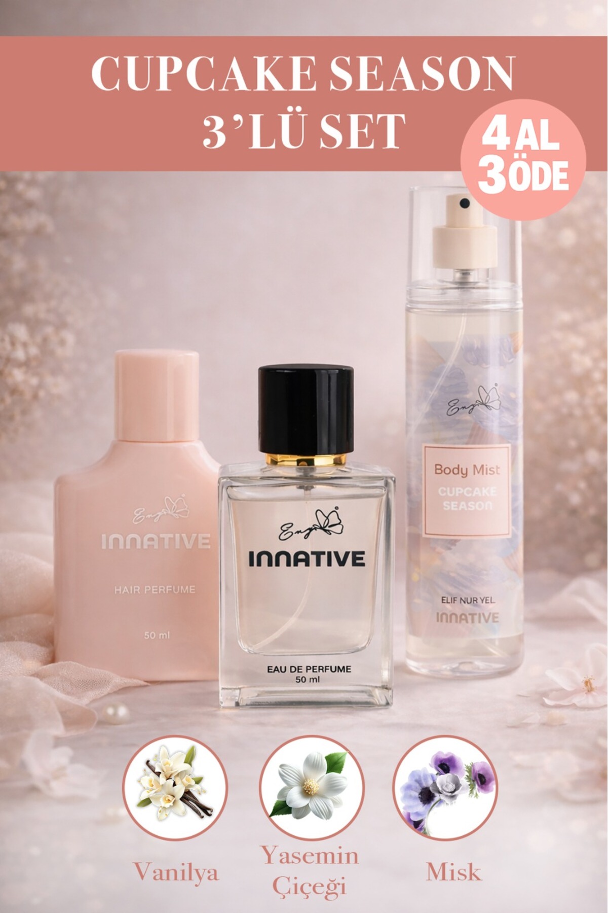 INNATIVE Cupcake Season Saç Parfümü Body Mist ve EDP Parfüm Seti