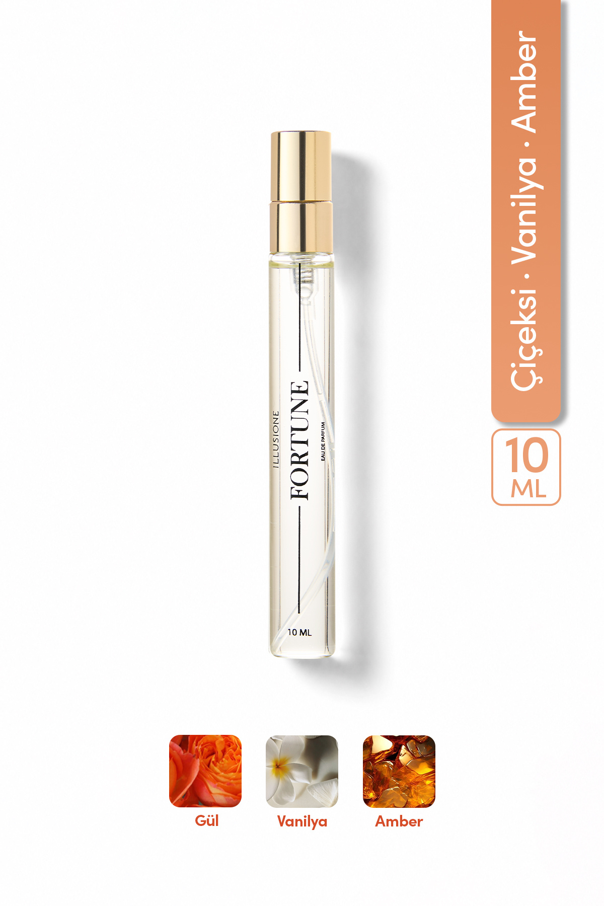 ILLUSIONE FRAGRANCE Fortune Edp Kadın Seyahat Boy Parfüm 10ml | Vanilya-çiçeksi-amber | Narenciye, Paçuli, Sedir, Sandal