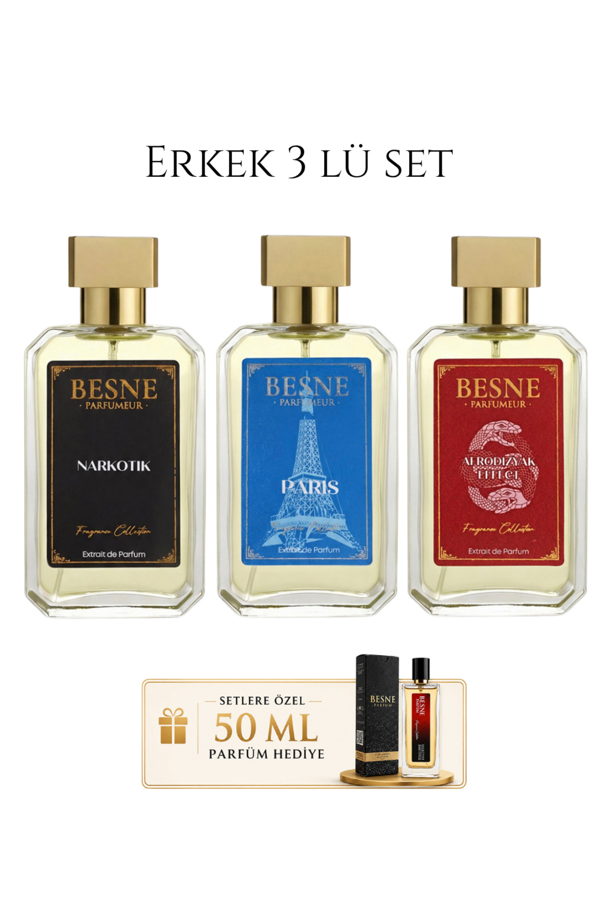 besneparfum Besne Parfüm Narkotik, Paris & afrodızyak Effect 3’lü Premium Set (Extrait De Parfum)