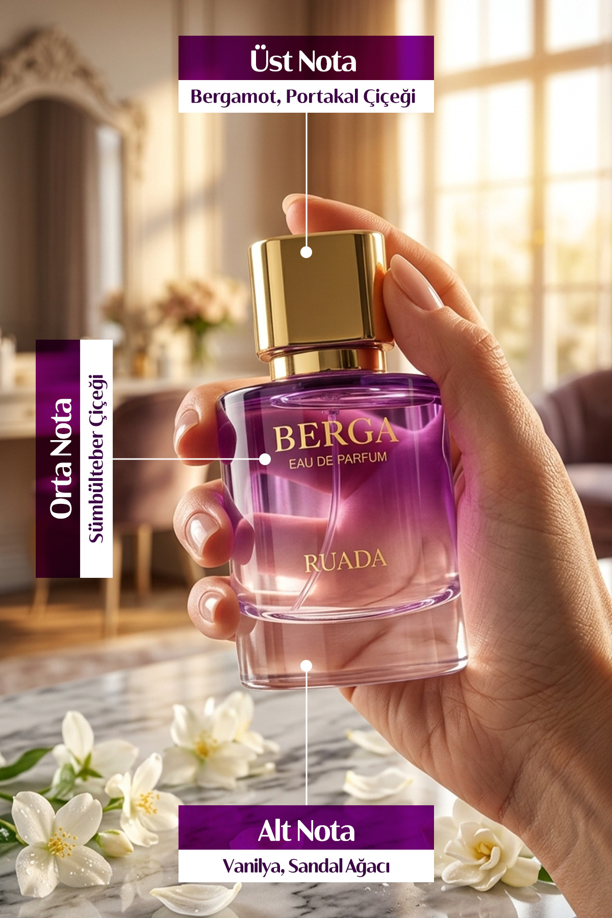 RUADA Berga Kadın Parfüm 50 ML – Bergamot ve Portakal çiçeği Notalı Kalıcı EDP Parfüm - Görsel 2