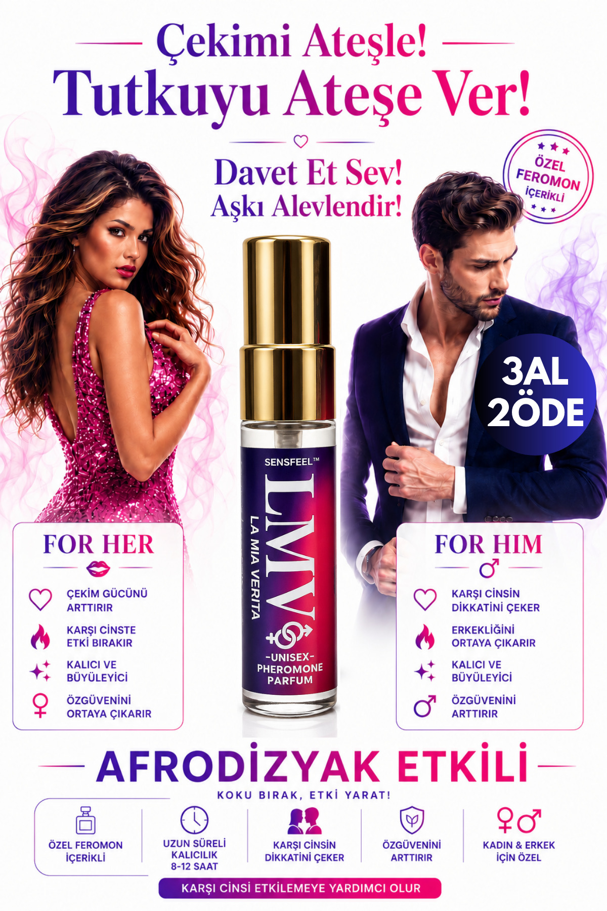 la mia verita Unisex Sensfeel™ Feromon Özlü Parfüm | Kalıcı | Afrodizyaklı Magnet Extrait Serisi 5 ml Çekim Gücünü Keşfet