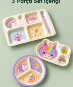 Wumboo 3'lü Melamin Çocuk Tabağı - Ekstra Dayanıklı BPA Free Beslenme Seti- Kırılmaz Çocuk Beslenme Tabağı - Görsel 2